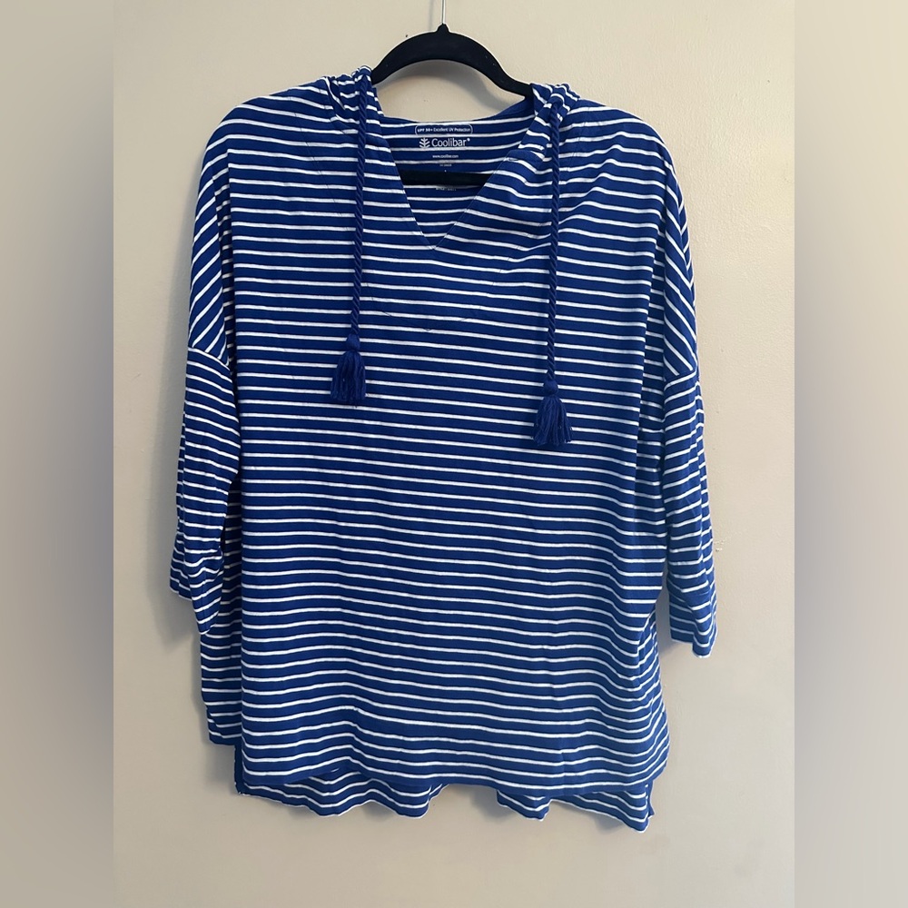 Coolibar Blue and White Striped Shirt